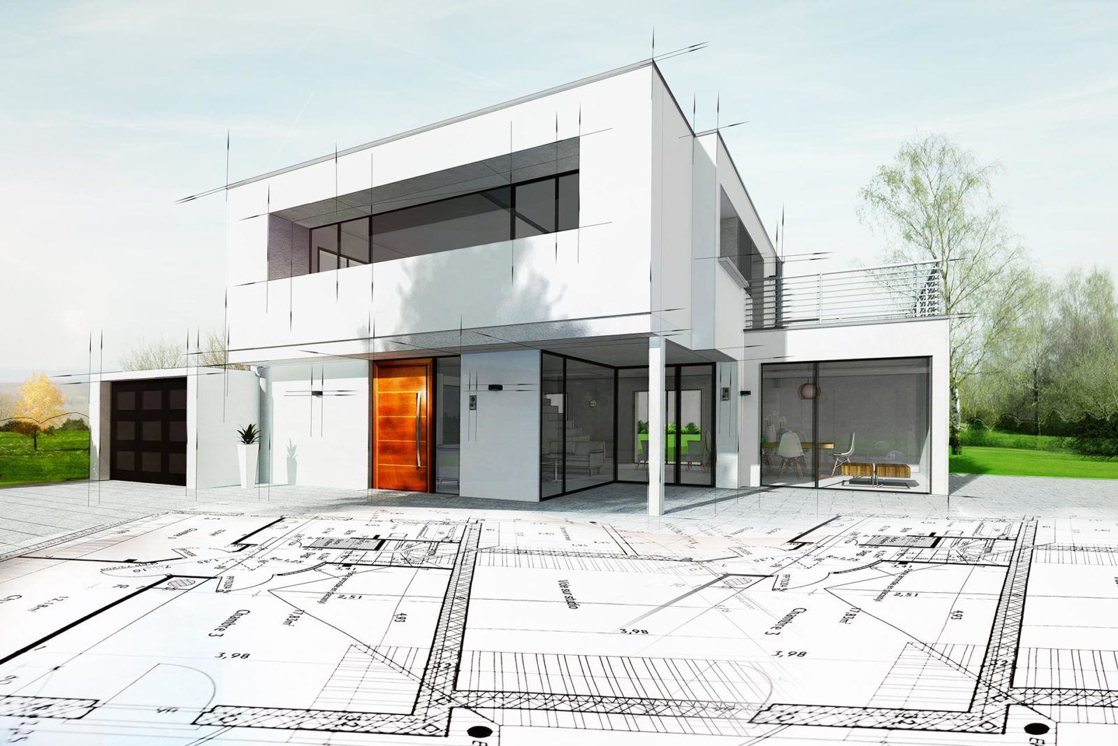Architektenhauszeichnung mit Plan